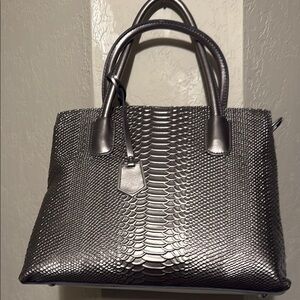 Silver Structured Satchel with Textured Design